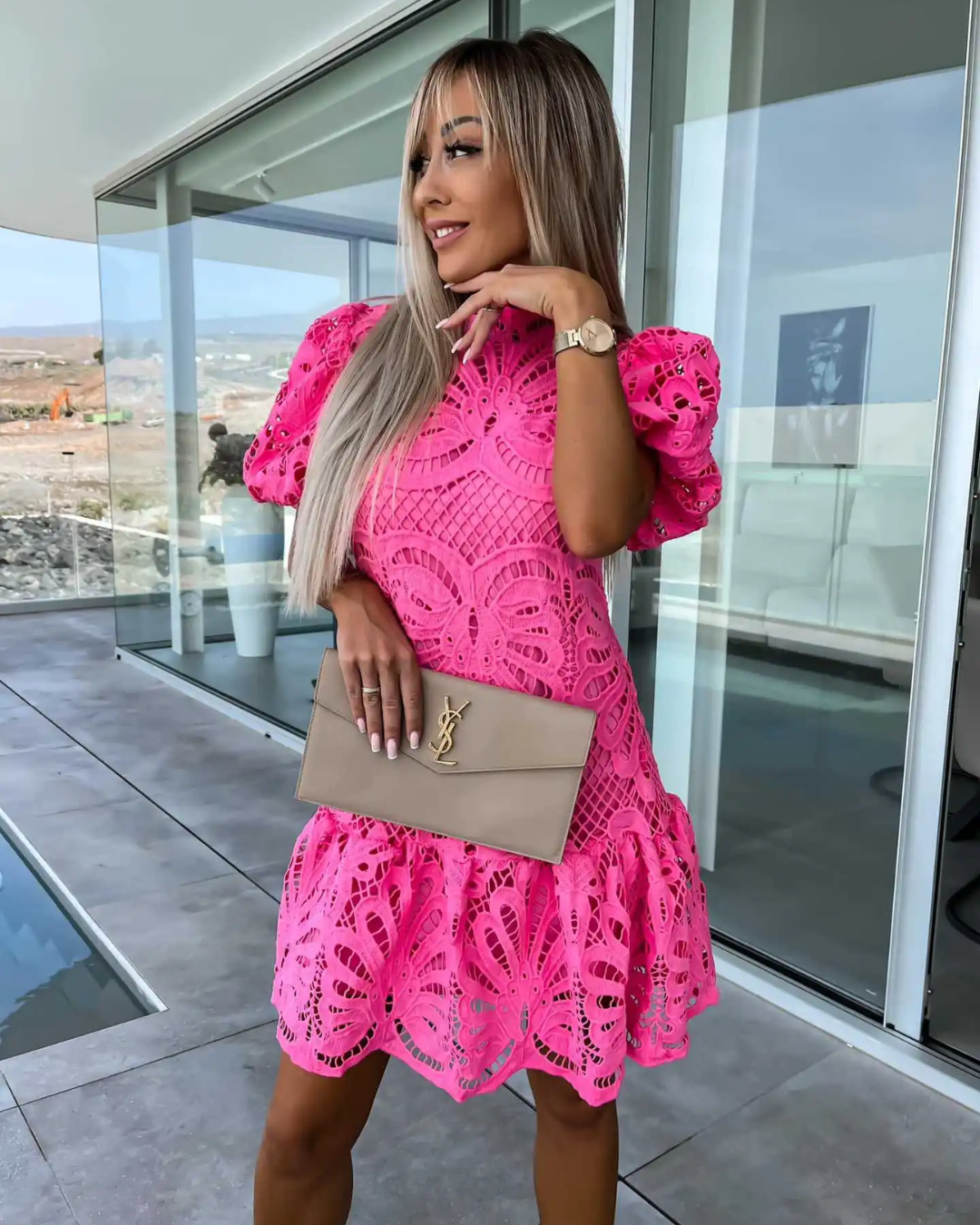 SALE Farrah Fuschia Lace Dress