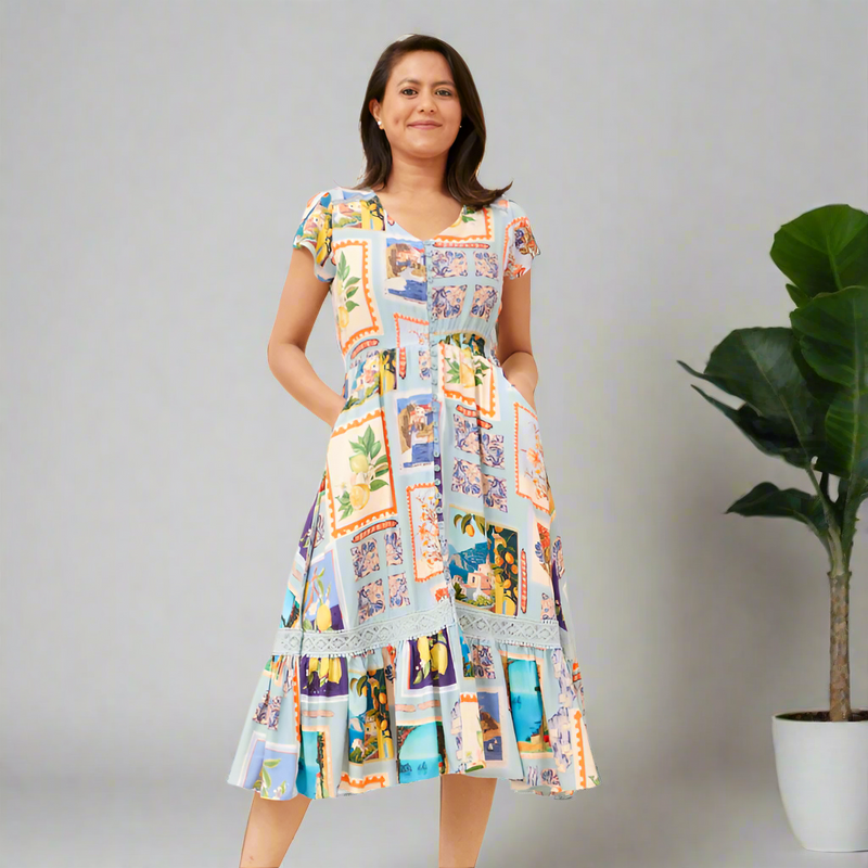 Barbados Postcard Print Dress