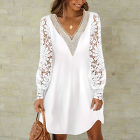 Rylee White V-Neck Lace Sleeve Shirt Dress S-2XL - Villa Vibes Australia