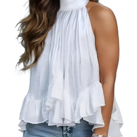 Samantha White Ruffle High Neck Top