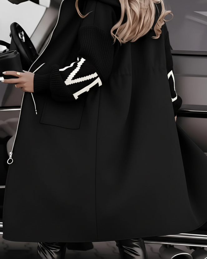 Kelly Black Drawstring Hooded Coat | ALMOST GONE