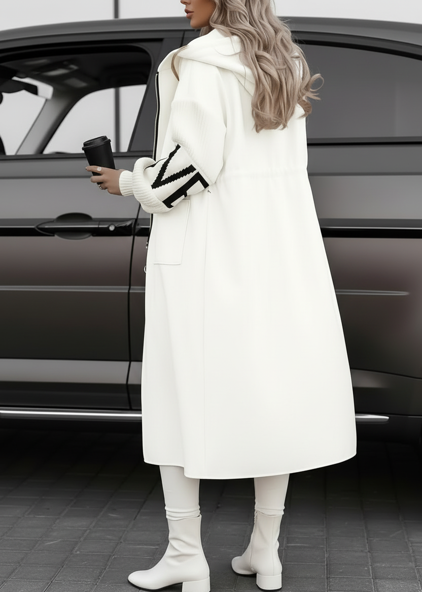 Kelly White Drawstring Hooded Coat | ALMOST GONE