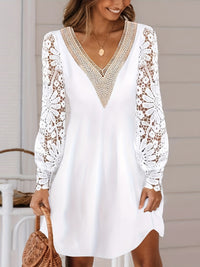 Riley 2.0 White V-Neck Lace Sleeve Shirt Dress S-2XL