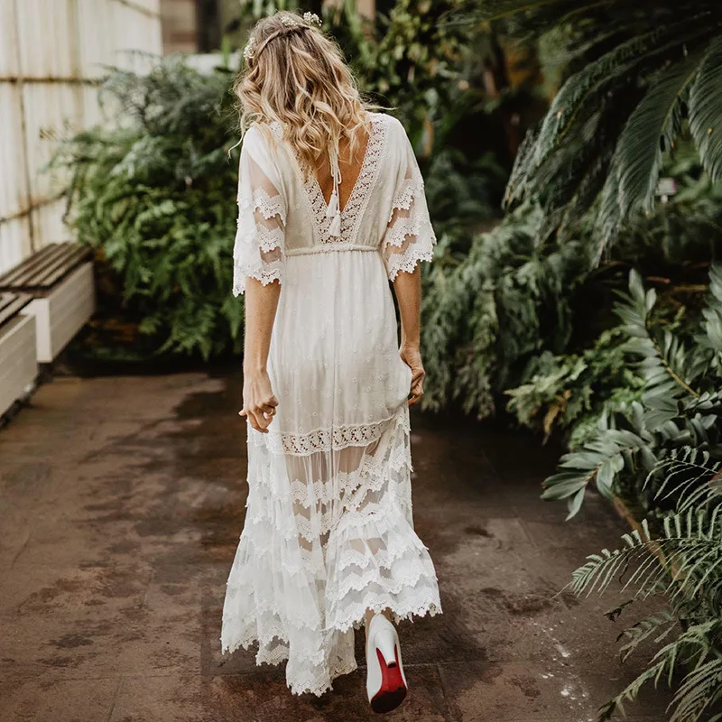 Ava White Lace Boho Dress Villa Vibes Australia