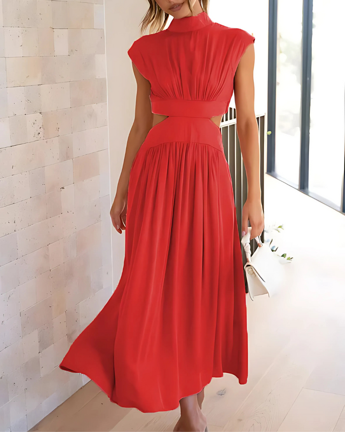 Last one | Mariah Red Stand Up Collar Dress