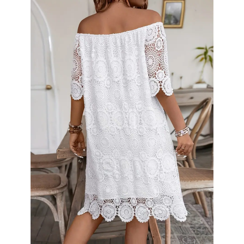 Charlize White Eyelet Lace Off Shoulder Dress