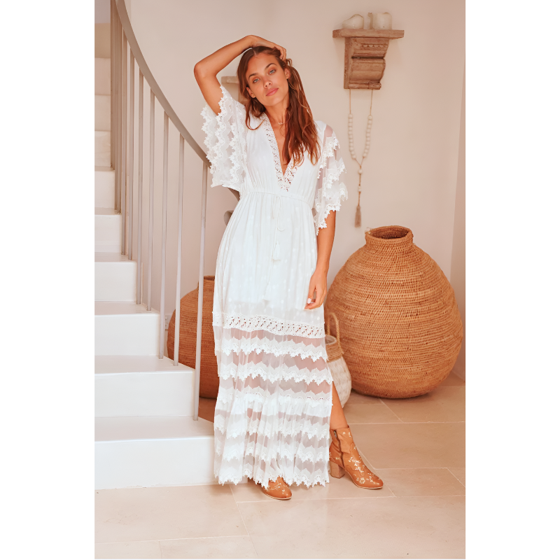 Ava White Lace Boho Dress