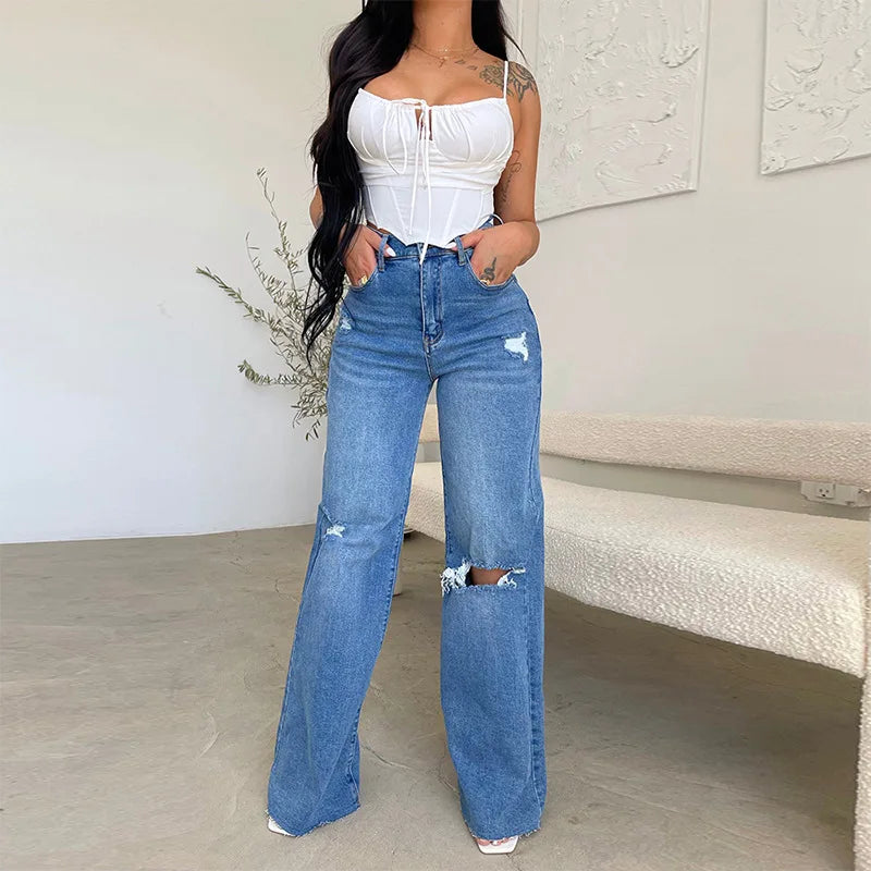 Drew Dark Wash High Waist Ripped Jeans - Villa Vibes Australia