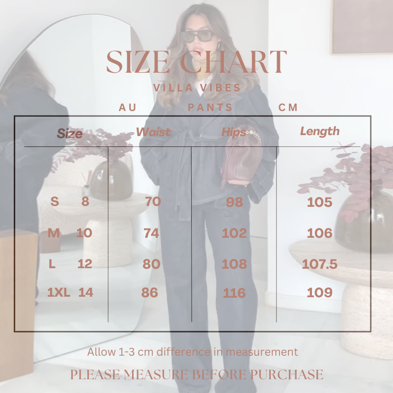 Amber Dark Denim Belted Jacket & Wide-Leg Pant Set.