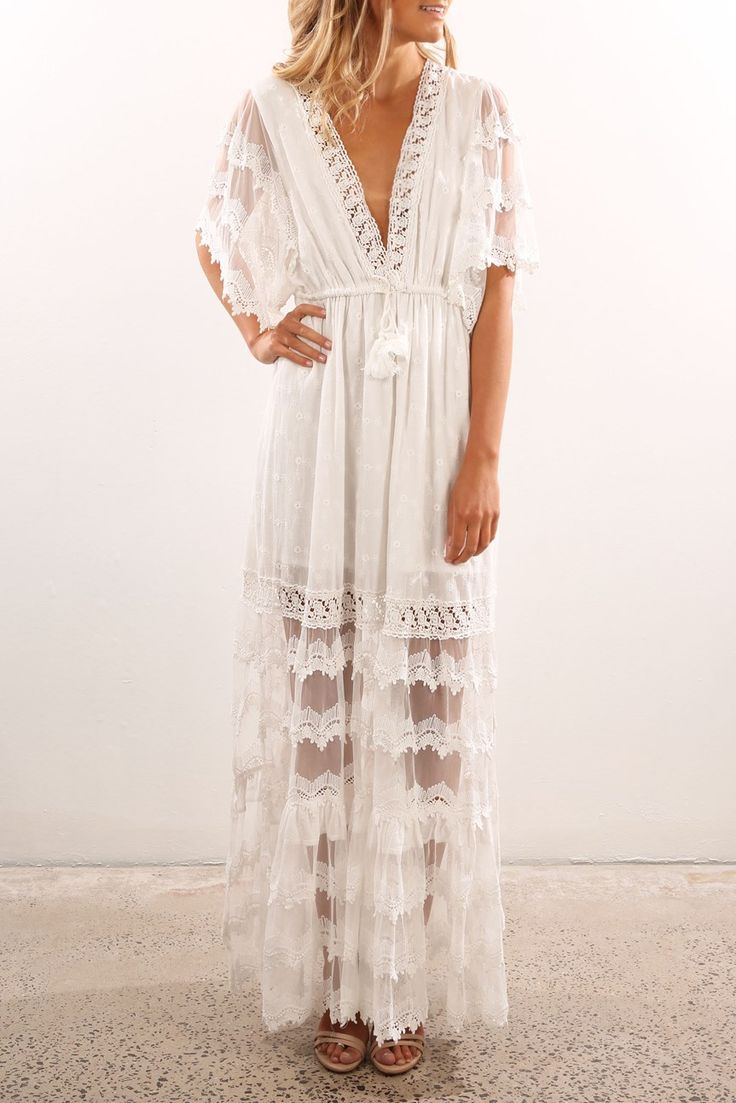 Ava White Lace Boho Dress