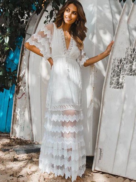 Ava White Lace Boho Dress