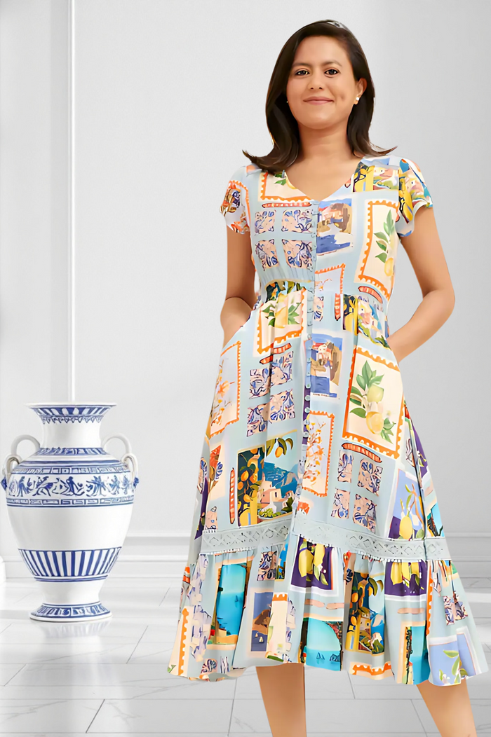 Barbados Postcard Print Dress