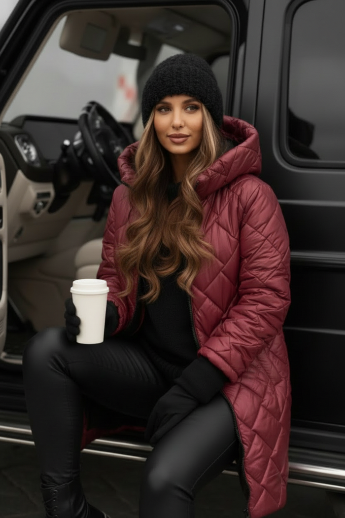 NEW - Cameron Wine  Hooded Puffer Coat