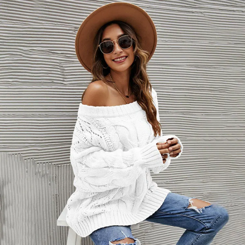 Delta White Cable Knit Sweater