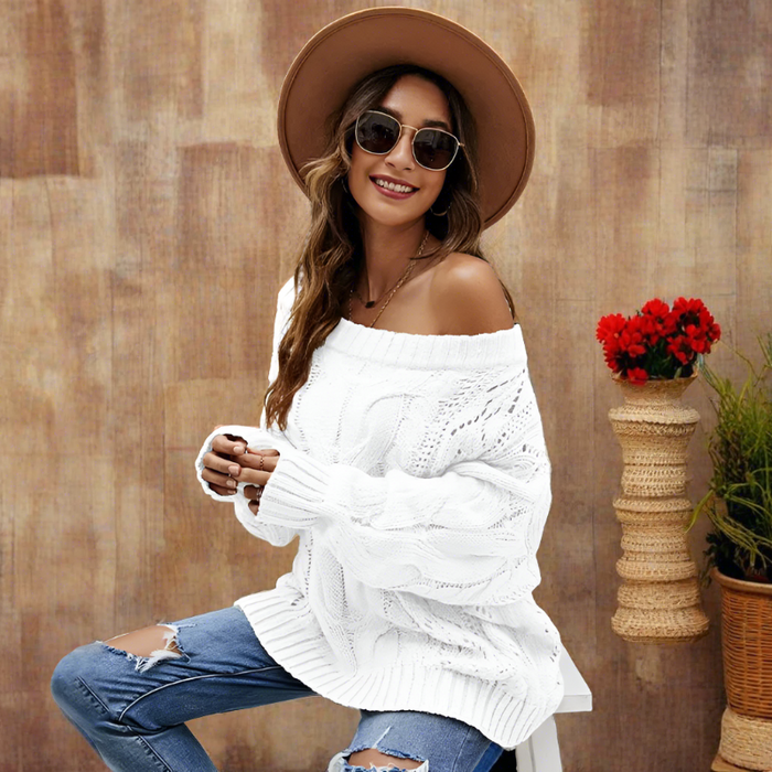 Delta White Cable Knit Sweater