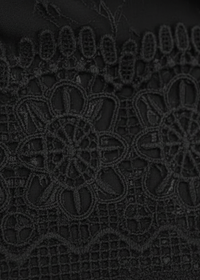 Close-up of Fallon black lace fabric with intricate patterns
