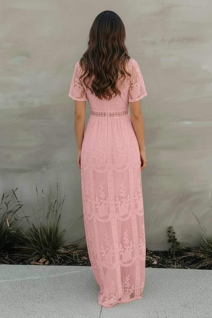 Lotus Pink Lace Maxi Dress
