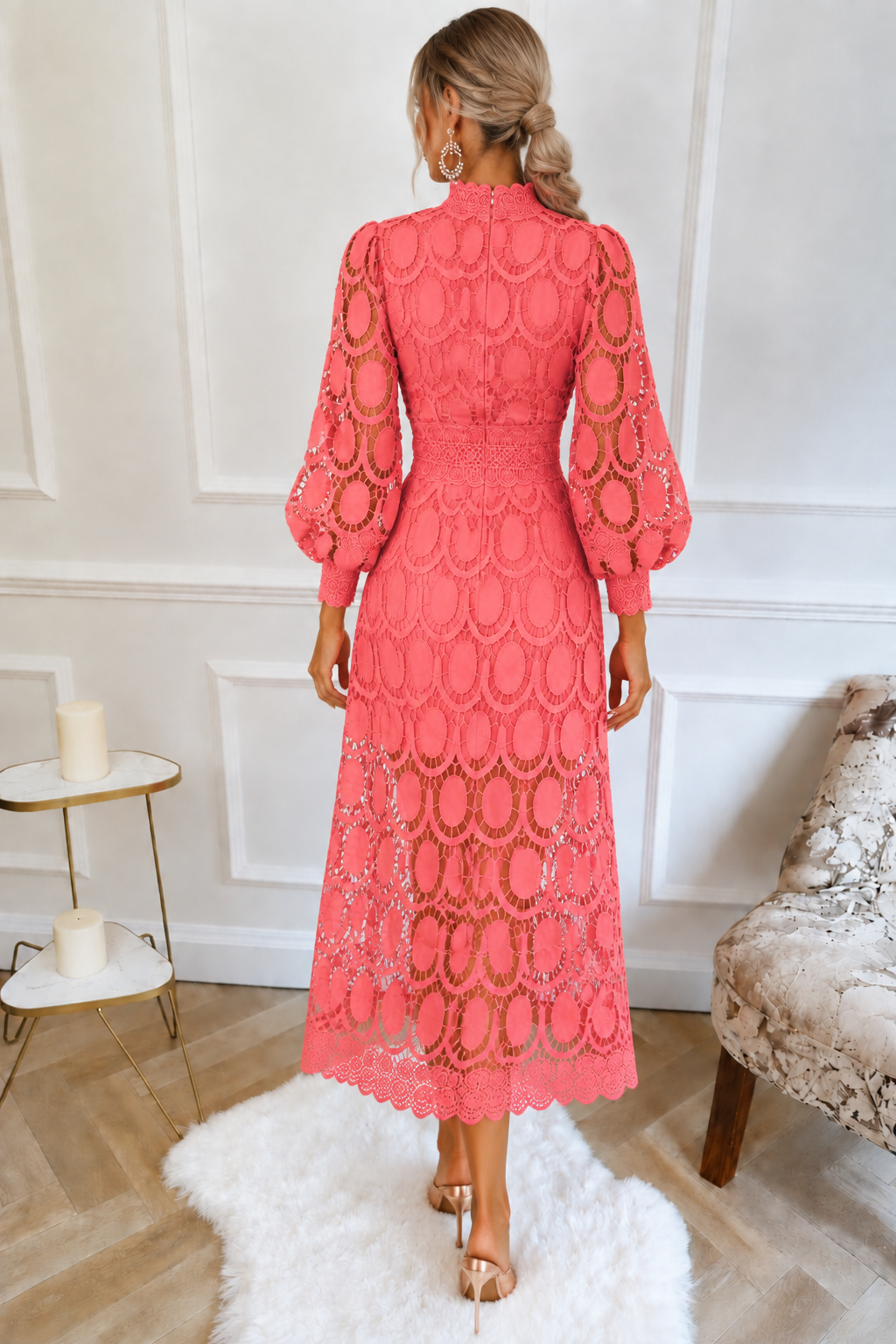 Jasmine Coral Lace Dress.