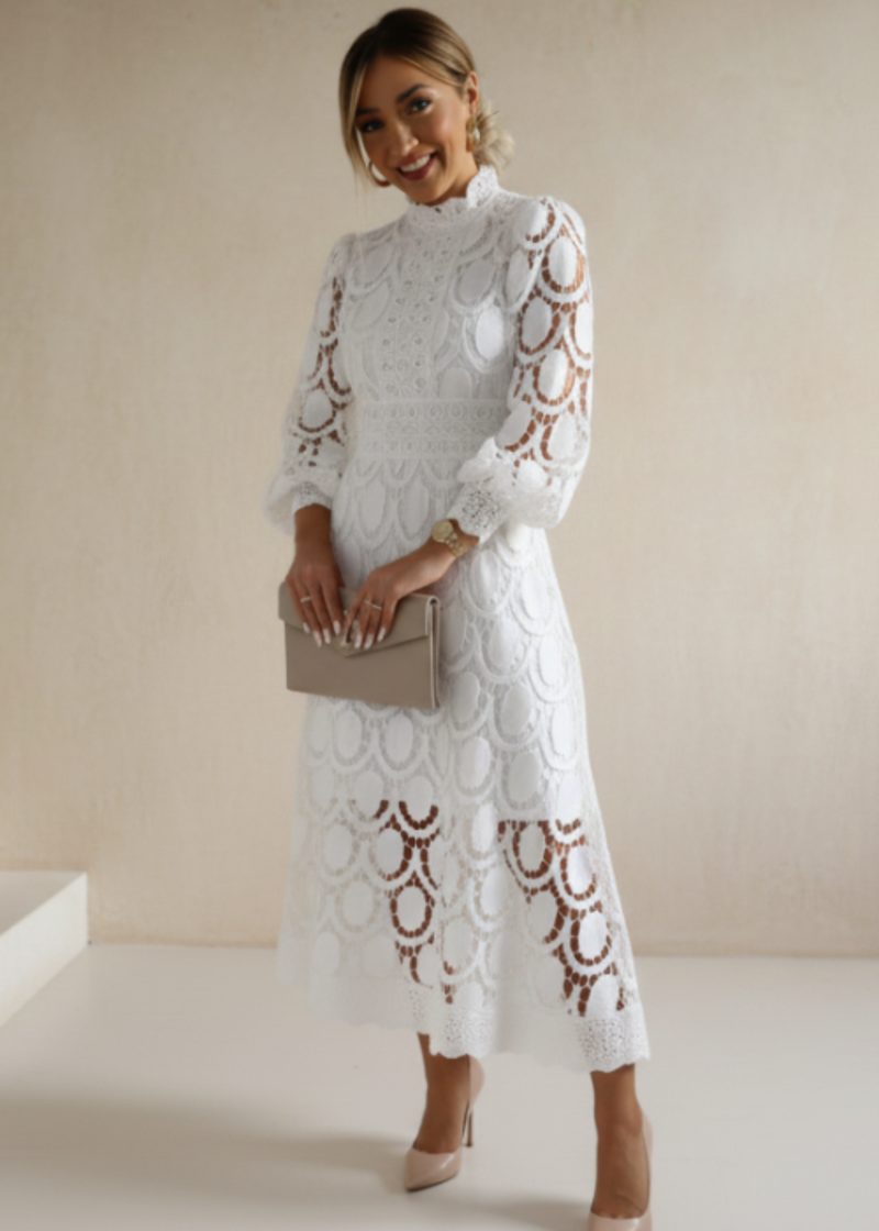 white lace dress au Tate Long Sleeve Lace Dress