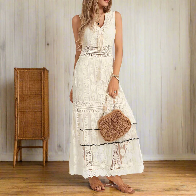 Miranda Cream Maxi Dress - Villa Vibes Australia