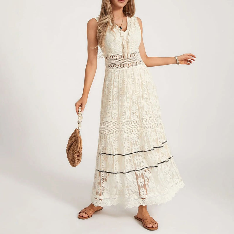 Miranda Cream Maxi Dress - Villa Vibes Australia