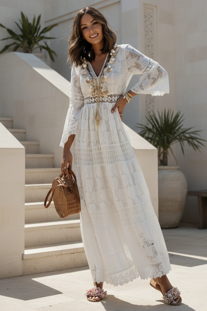 Mendez White Maxi Dress Off White / S-6 Mendez White Maxi Dress Off White / S-6