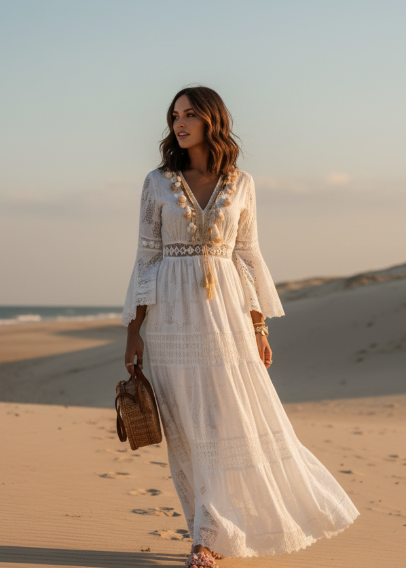 Mendez White Maxi Dress Off White / S-6 Mendez White Maxi Dress Off White / S-6