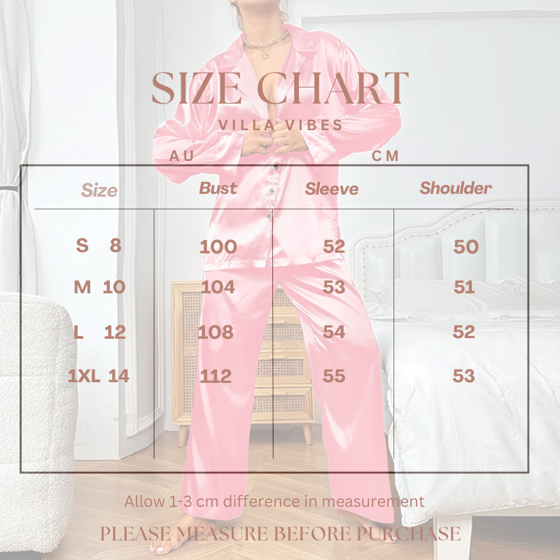 Villa Vibes Enchanted Pink 2pc PJ Set Size Chart