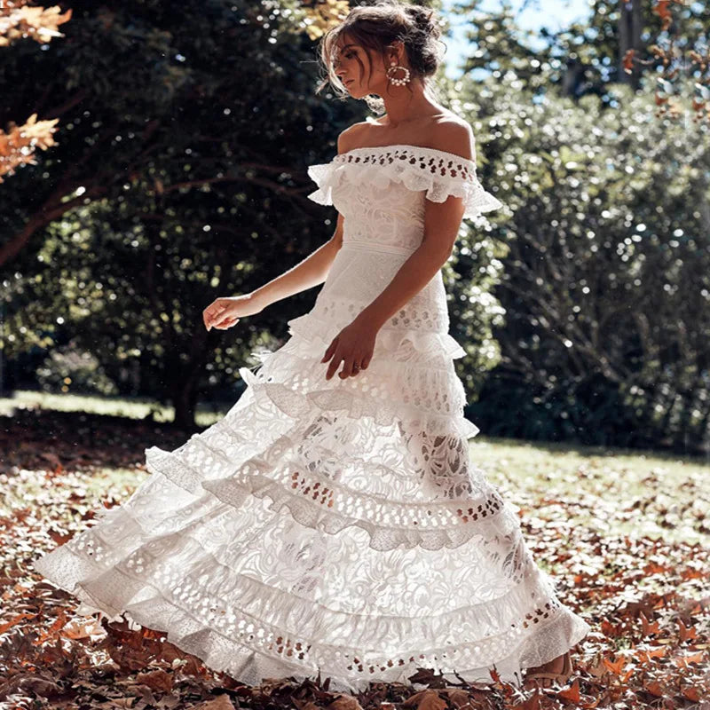 Alexa White Open Shoulder Carnival Dress - Villa Vibes Australia