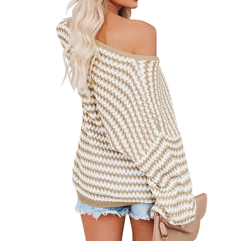 Demi Beige Striped Knit Sweater