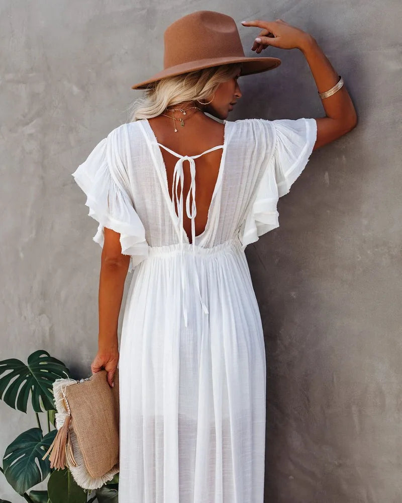 Holly White Drawstring Dress - Villa Vibes Australia