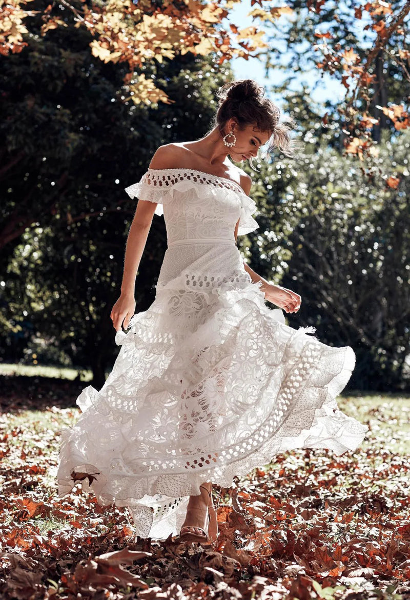 Alexa White Open Shoulder Carnival Dress - Villa Vibes Australia