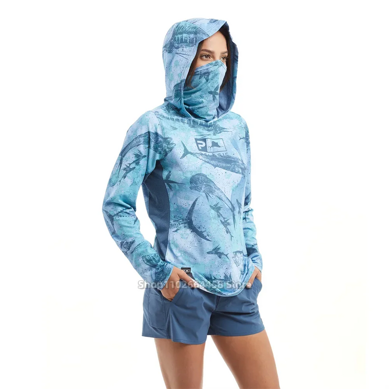 Outdoor Blue Hooded UPF50+ Fishing Shirt