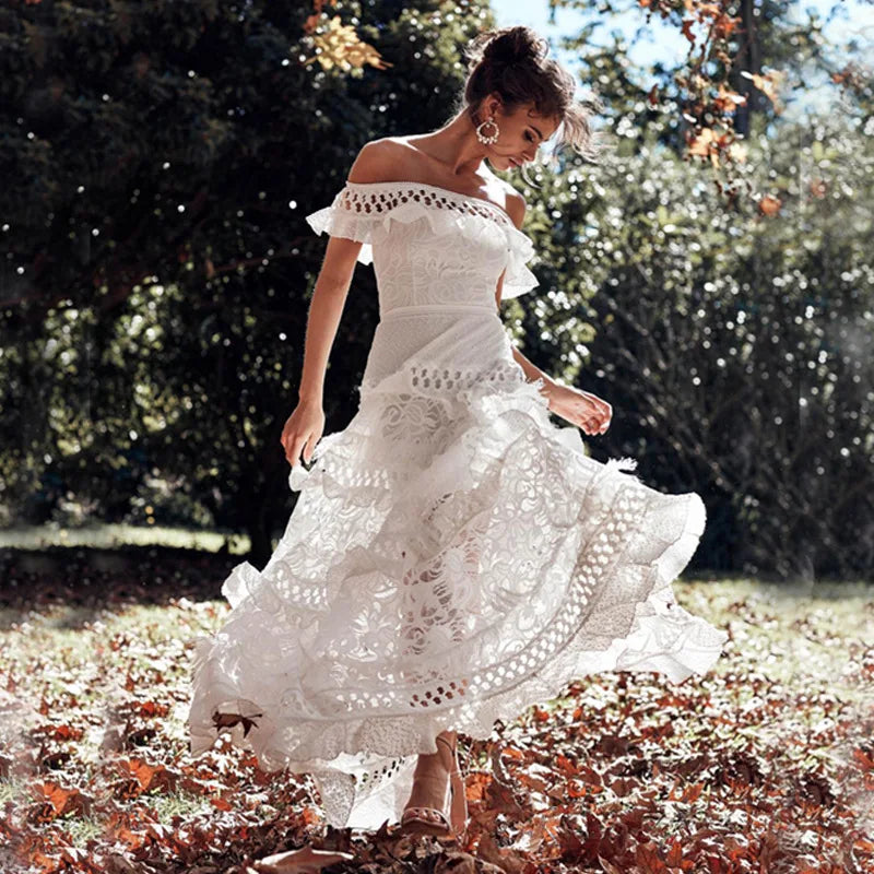 Alexa White Open Shoulder Carnival Dress - Villa Vibes Australia
