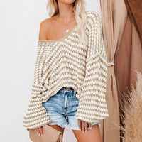 Demi Beige Striped Knit Sweater - Villa Vibes Australia