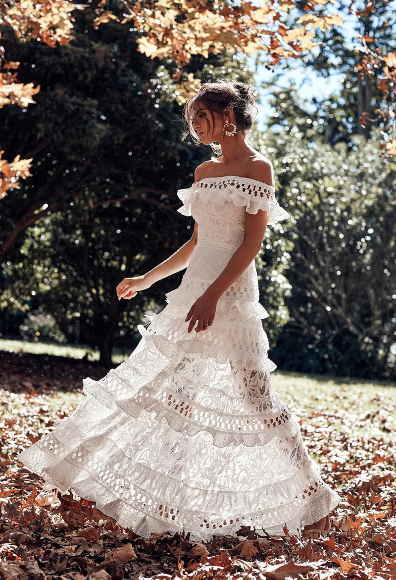 Alexa White Open Shoulder Carnival Dress - Villa Vibes Australia