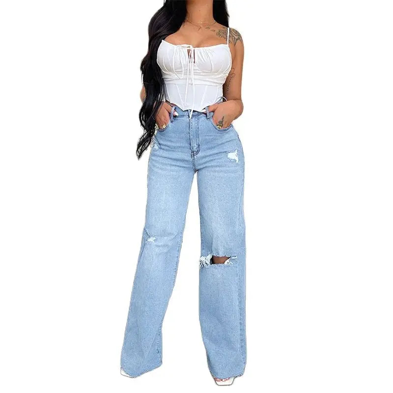 Drew Light Wash High Waist Ripped Jeans