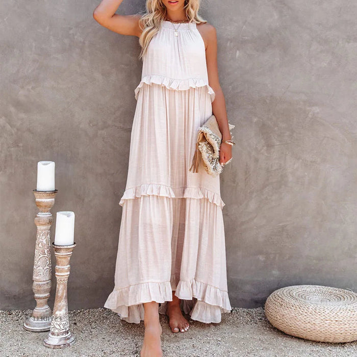 Isabelle Blush Beige Ruffled Dress