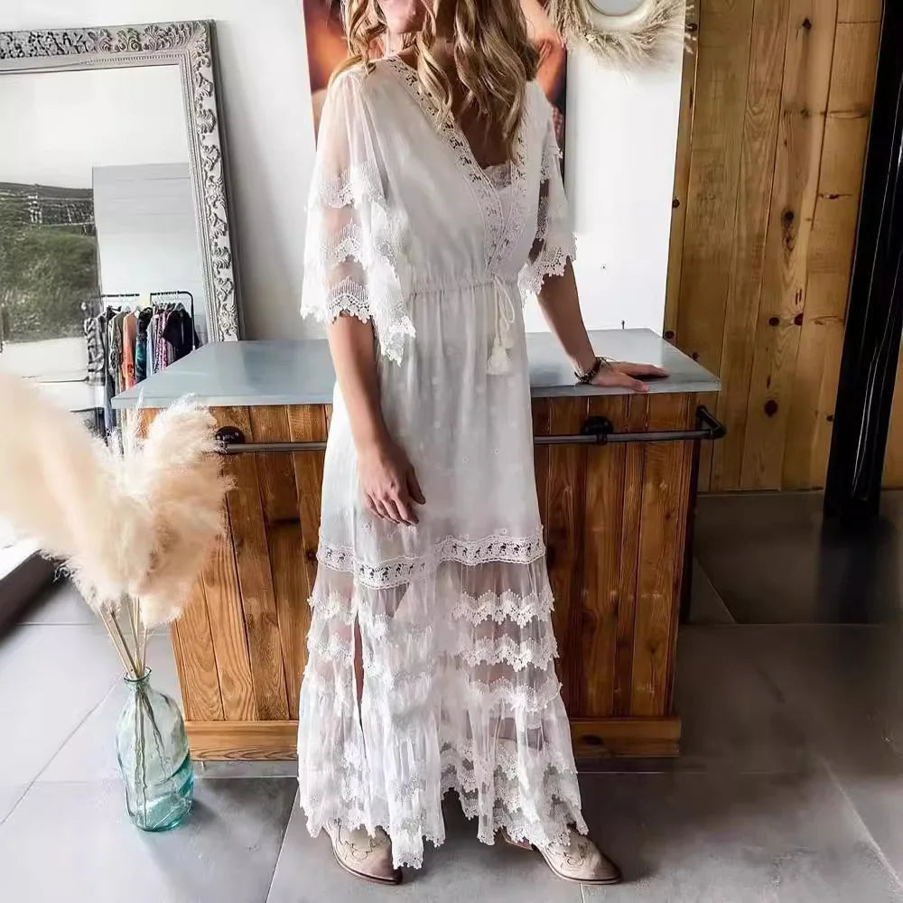 Ava White Lace Boho Dress