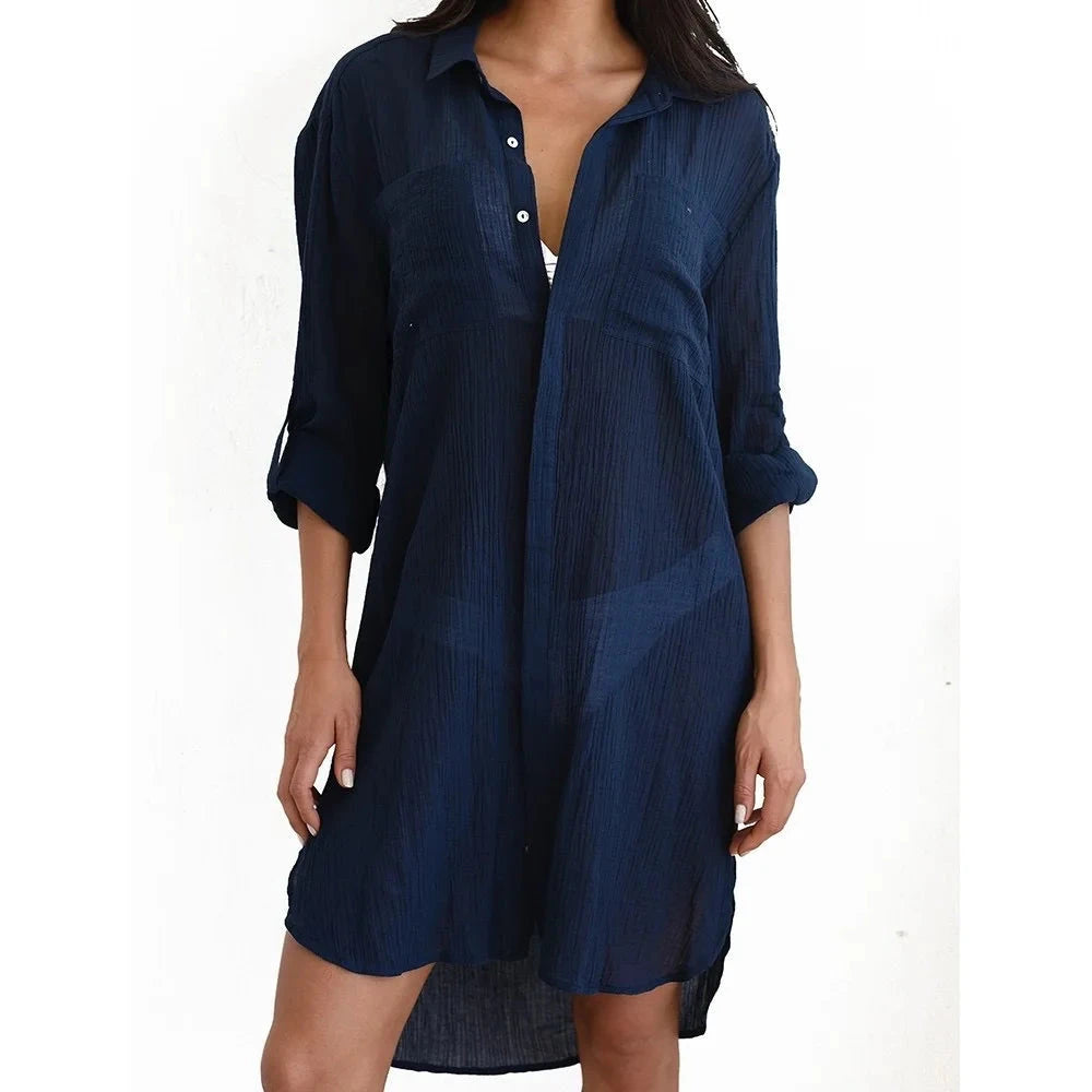 Navy Shirt Dress One Size Cover Up