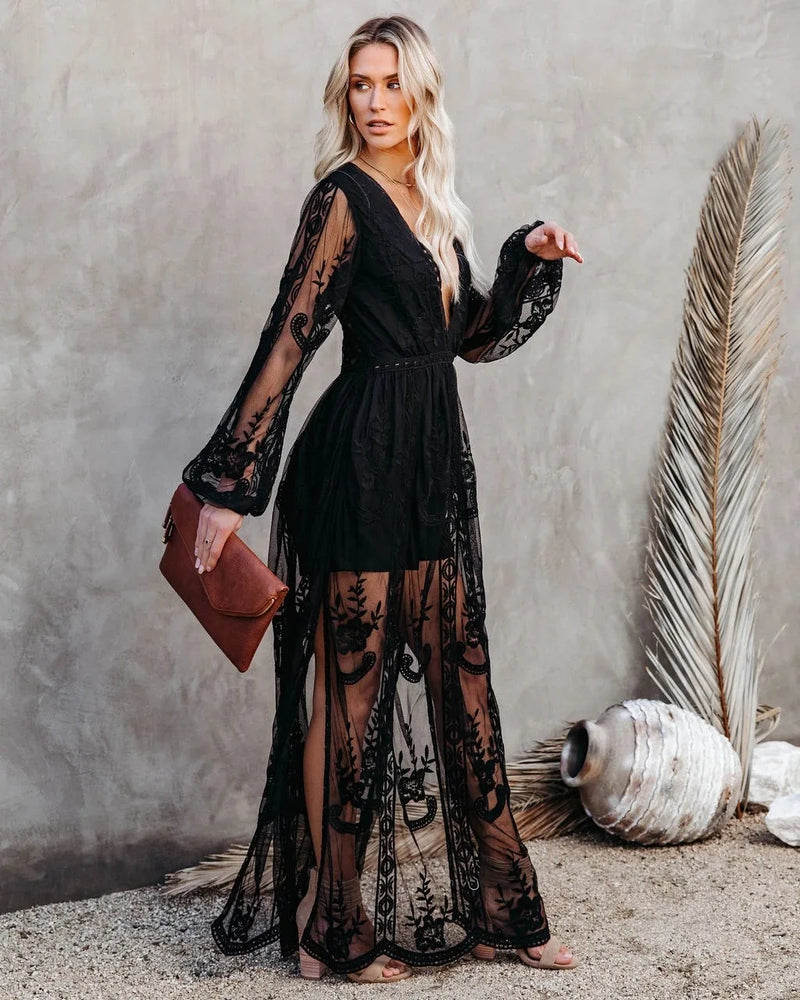 Janis Black Lace Silhouette Dress - Villa Vibes Australia