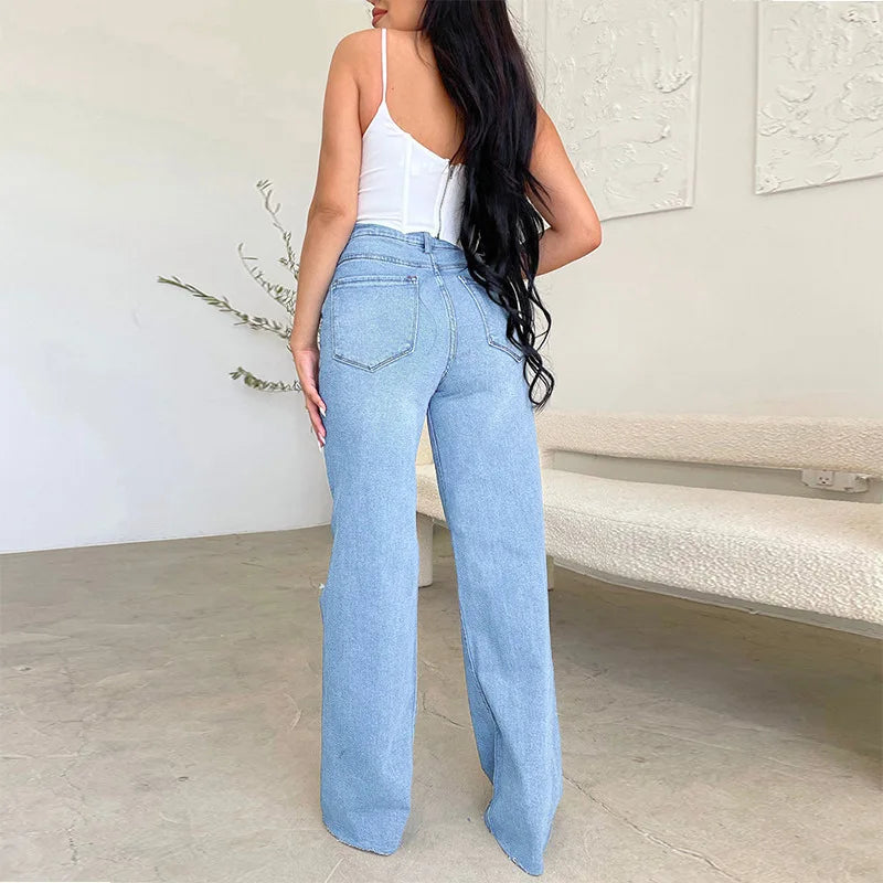 Drew Light Wash High Waist Ripped Jeans - Villa Vibes Australia