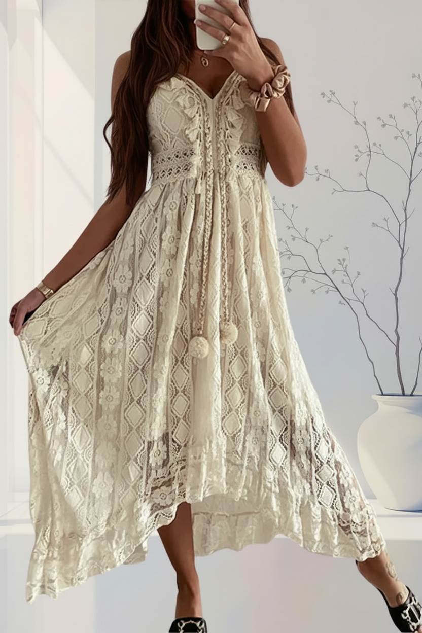 Shiloh Cream Lace Tassel Dress
