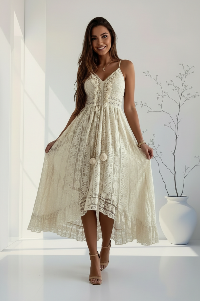 Shiloh Cream Lace Tassel Dress
