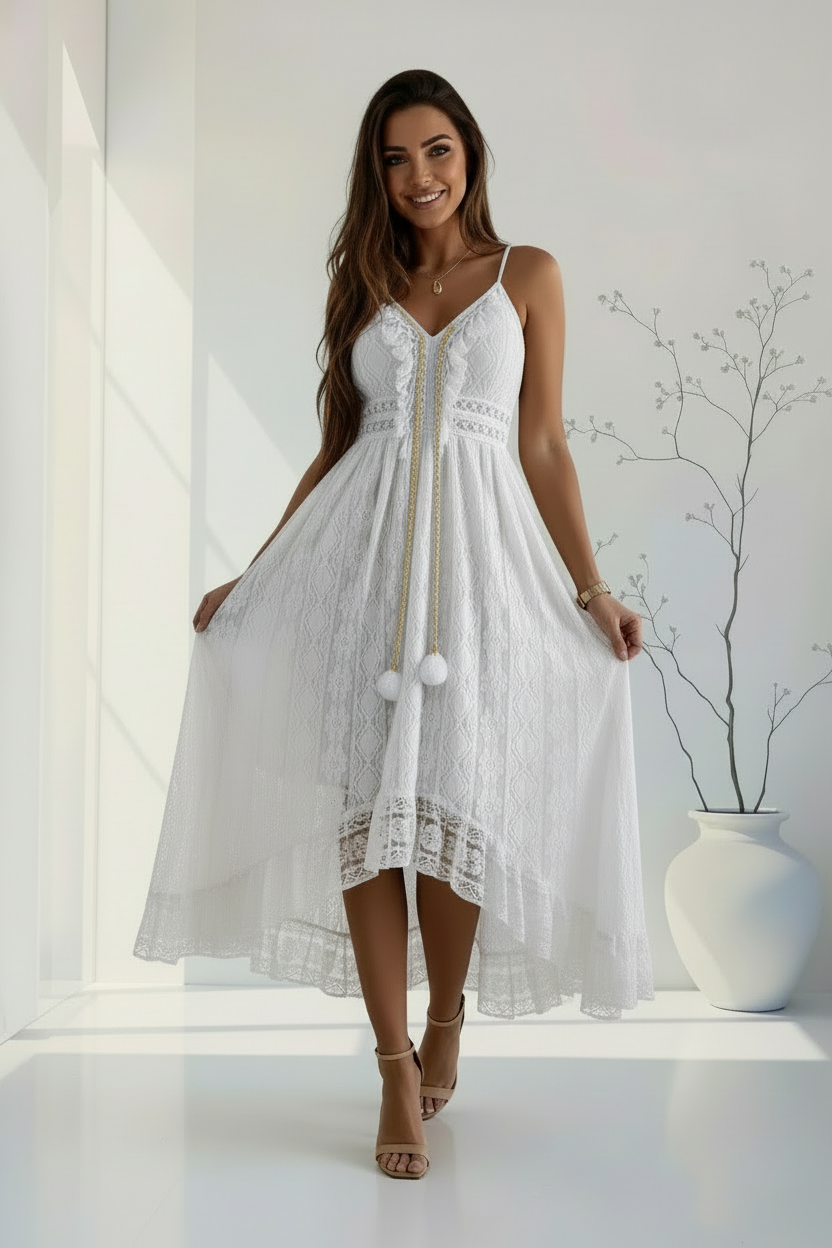 Shiloh White Lace Tassel Dress