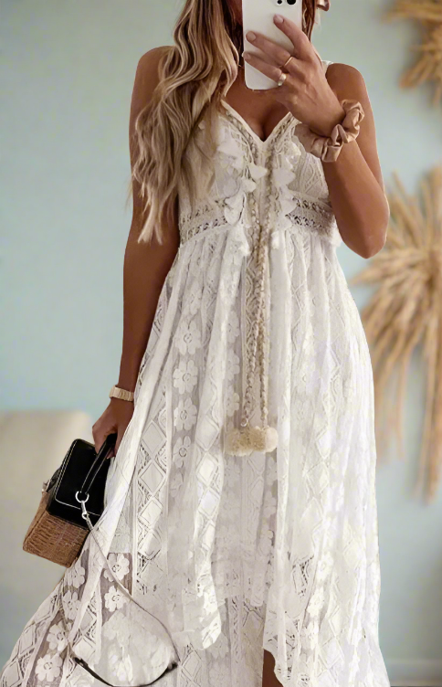 Shiloh White Lace Tassel Dress