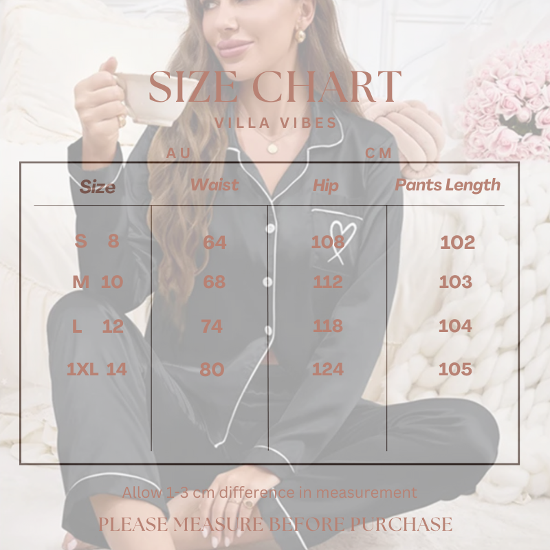 Villa Vibes Sweet Dreams Black Size Chart