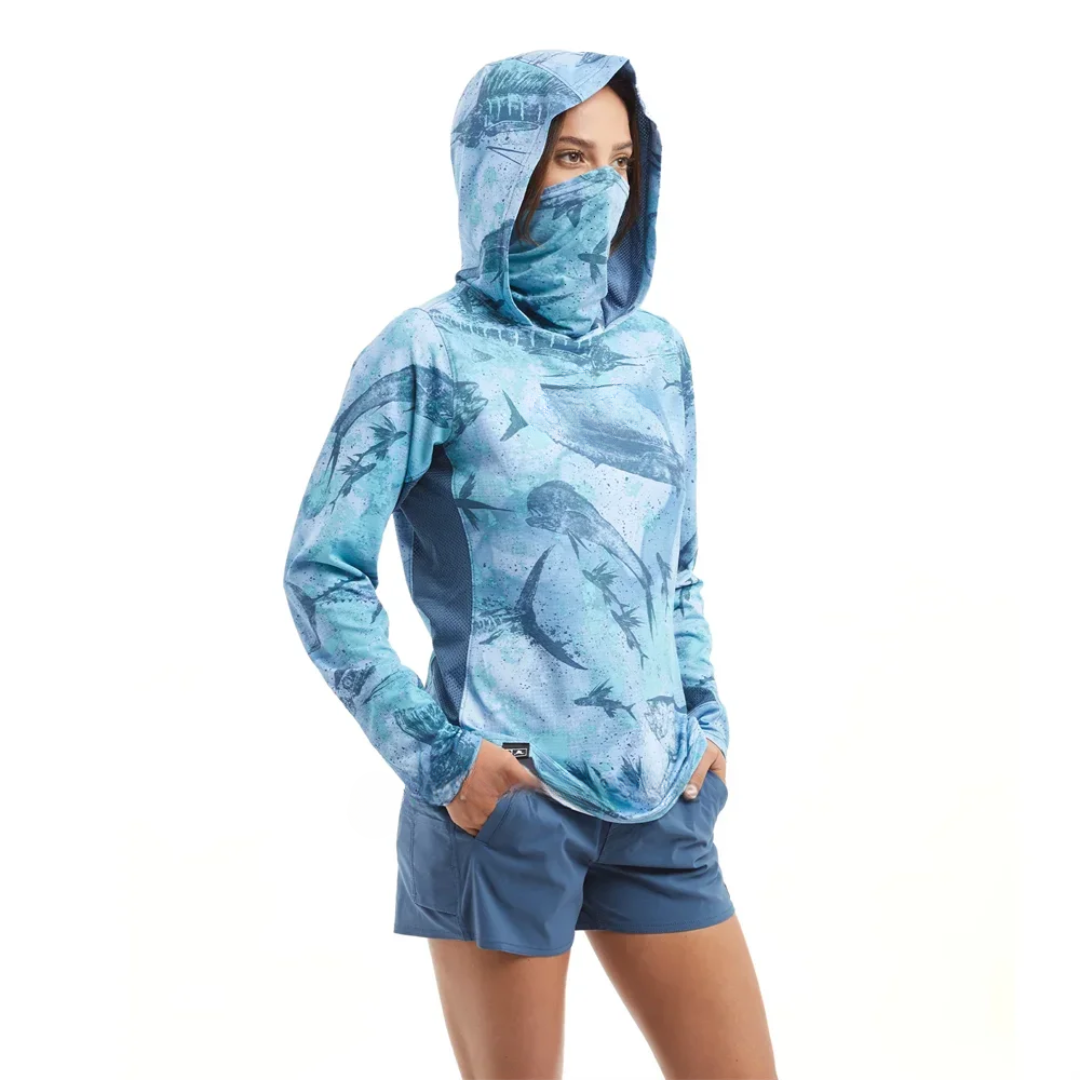 Outdoor Blue Hooded With Mask UPF50+ Fishing Shirt