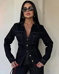 Chrissy Black Denim Pant Set