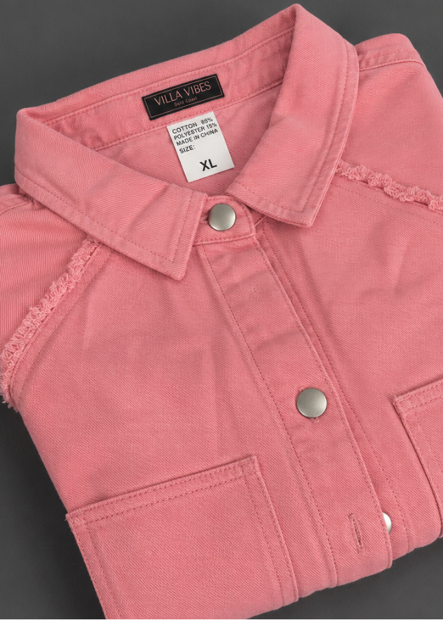 Villa VIbes Brydie Pink Shirt showing button detail and collar
